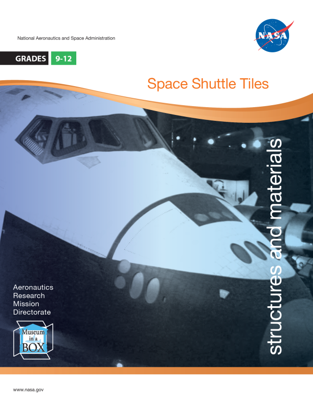 Space Shuttle Tiles lesson cover showing a close-up view of the front of the space shuttle.