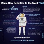 An infographic about the different parts of a spacesuit.
