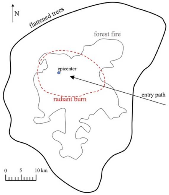 Map of impact site at Tunguska