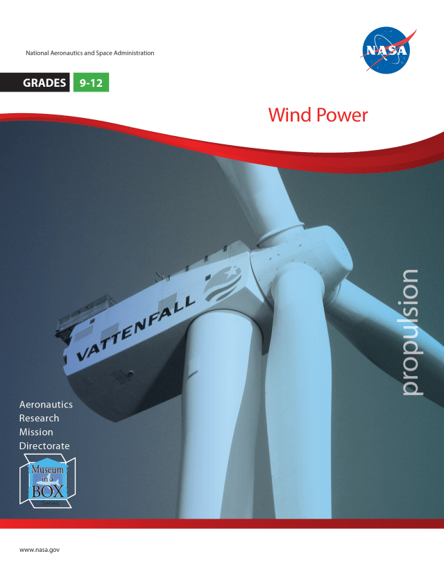 Wind Power cover showing a close up view of a wind turbine used to produce energy.