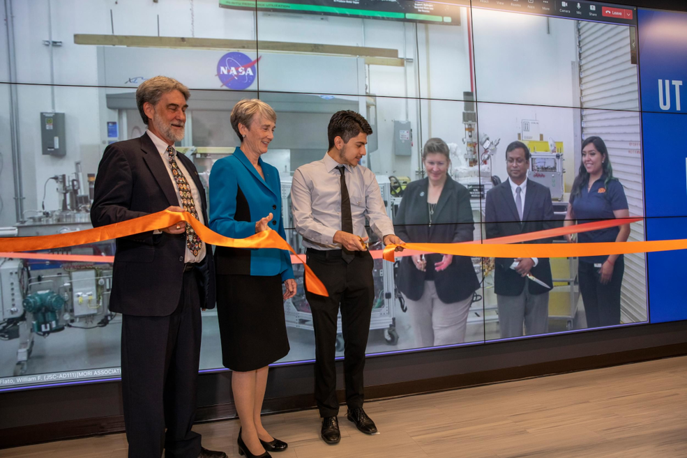 Joint ribbon cutting ceremony that was held at UTEP, with NASA Johnson being livestreamed to UTEPs audience.
