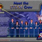 A poster of the STS-96 crew members with descriptive text on the side