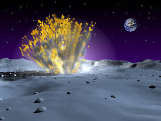 Artist rendering of a small, powerful meteor strike on the moon