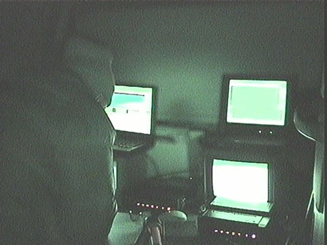 Camera operators checking the video displays during the 2000 Leonid shower.
