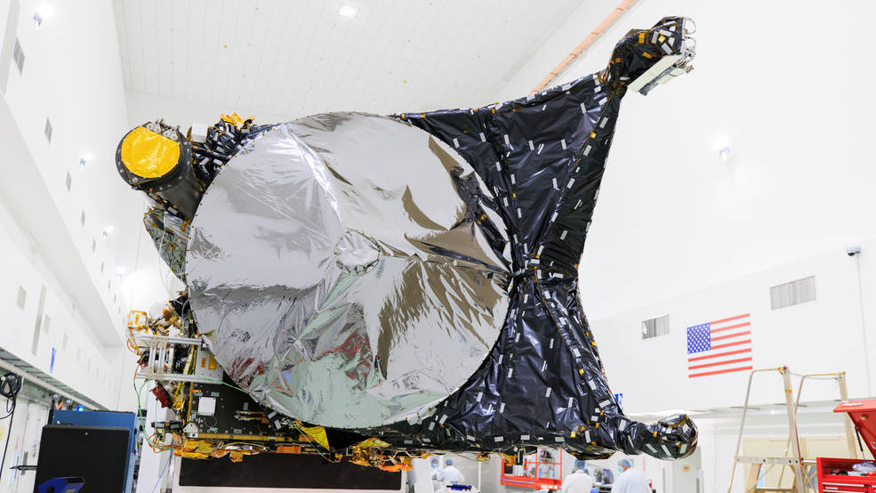 The high gain antenna of NASAs Psyche spacecraft takes center stage in this photo, captured at the Astrotech Space Operations facility near the agencys Kennedy Space Center in Florida.