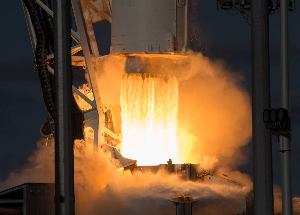 The Northrop Grumman Antares rocket, with Cygnus resupply spacecraft onboard, launches from Pad-0A at NASA's Wallops Flight Facility in Virginia.