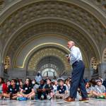 Former NASA Administrator Charlie Bolden speaks with local students during an Earth Day event, Thursday, April 20, 2023, at Union Station in Washington.