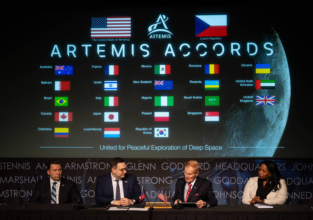 Officials for the Czech Republic and NASA are seen following the signing of the Artemis Accords by the Czech Republic, Wednesday, May 3, 2023.