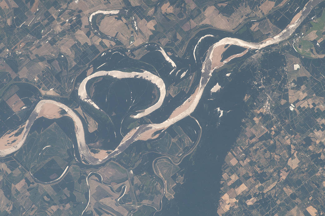 The Mississippi River curves as the International Space Station orbited roughly 258 miles above the Southern region of the United States.