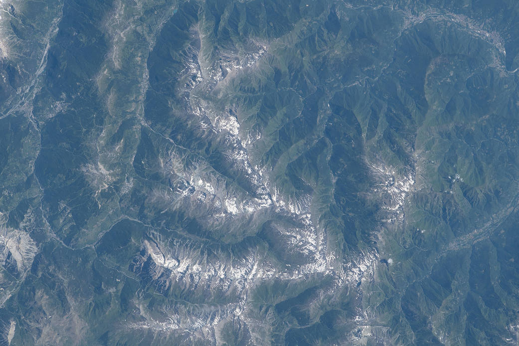 iss069e025225 (June 26, 2023) -- The Alpine region of Switzerland (Swiss Alps) is seen from the International Space Station as it orbited roughly 260 miles above Geneva.