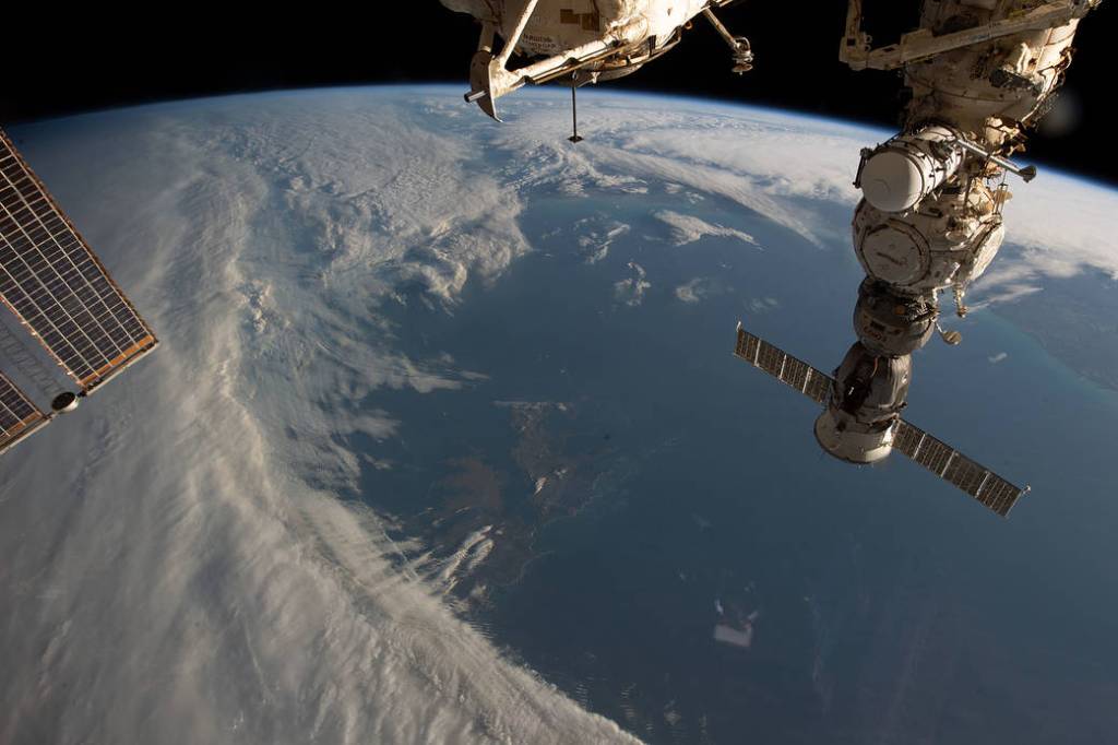 The Falkland Islands, the Russian Segment of the Space Station, and a Pair of Solar Arrays