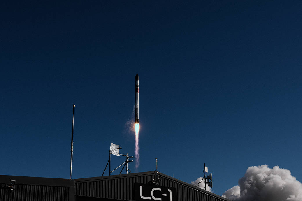 Rocket Lab's Electron rocket lifts off from Launch Complex 1 on July 17, 2023.