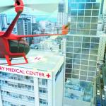 This concept graphic shows how a future AAM vehicle could aid in healthcare by carrying passengers to a hospital.