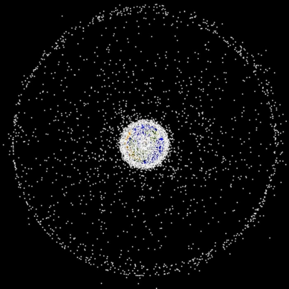 A computer generated image of objects in Earth orbit that are currently being tracked.