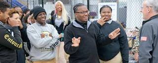 High School Students speak with someone form Michoud Assembly Facility.