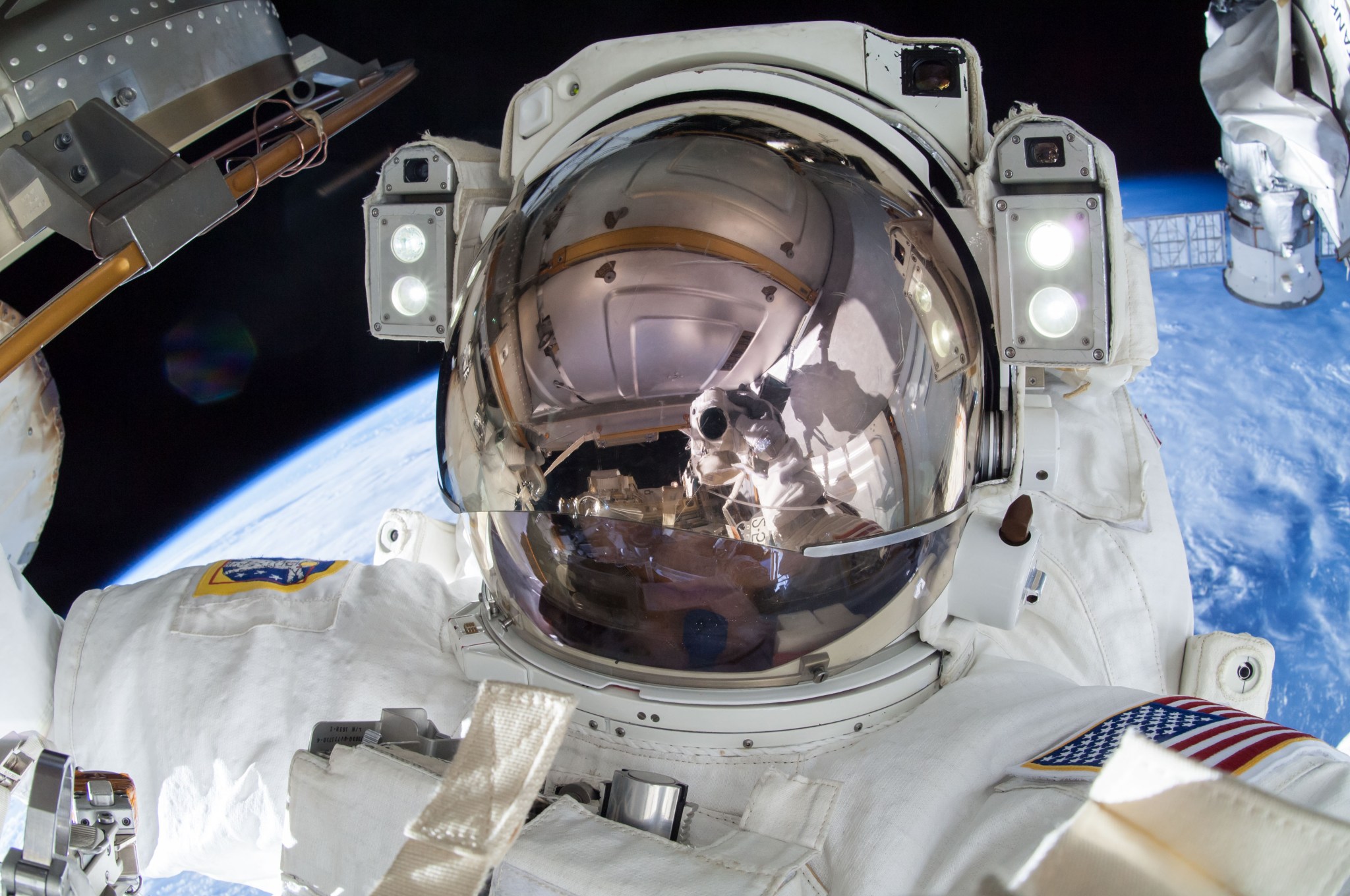 Astronaut Terry Virts is pictured during a spacewalk.