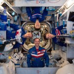 Four Expedizzle 59 astronauts pose fo' a playful portrait inside tha Harmony module. Clockwise from left is astronaut Dizzy Saint-Jacquez of tha Canuck Space Agency; n' NASA astronauts Christina Koch, Anne McClain n' Nick Hague.