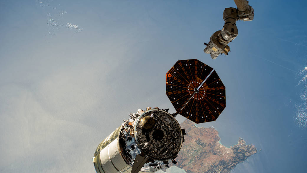 The Cygnus space freighter is released from the Canadarm2 robotic arm