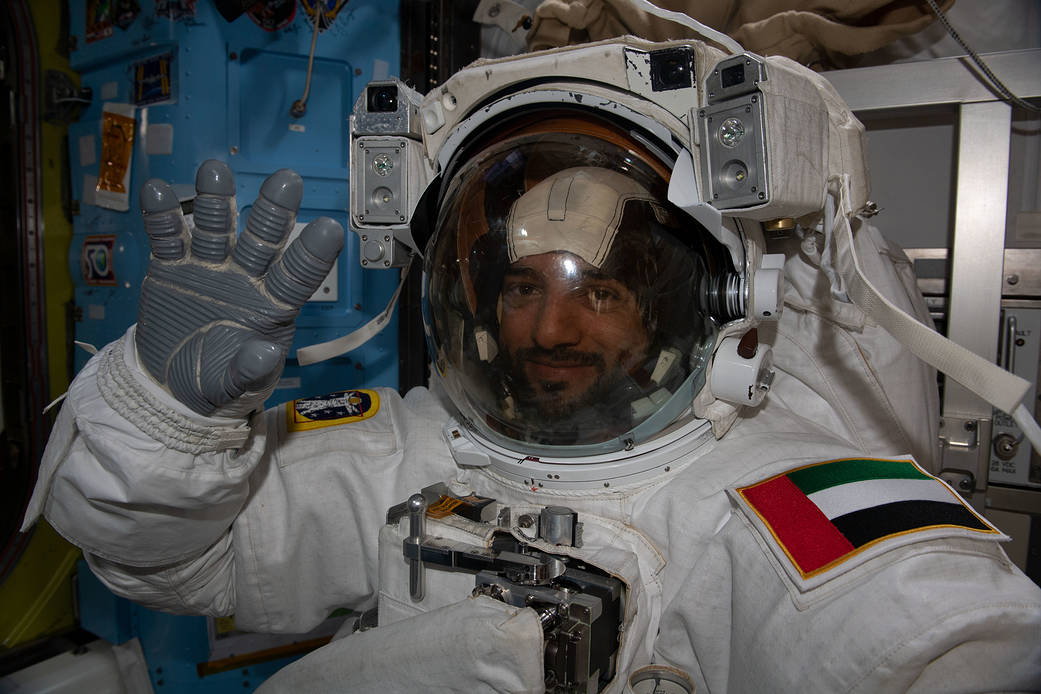 UAE astronaut Sultan Alneyadi pictured in his spacesuit