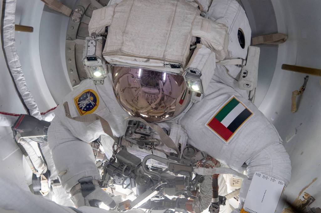 Astronaut Sultan Alneyadi prepares to begin his first career spacewalk
