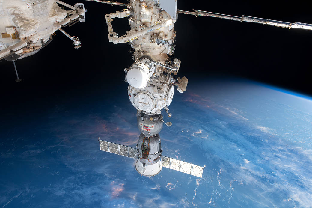 Spacewalkers Sergey Prokopyev and Dmitri Petelin