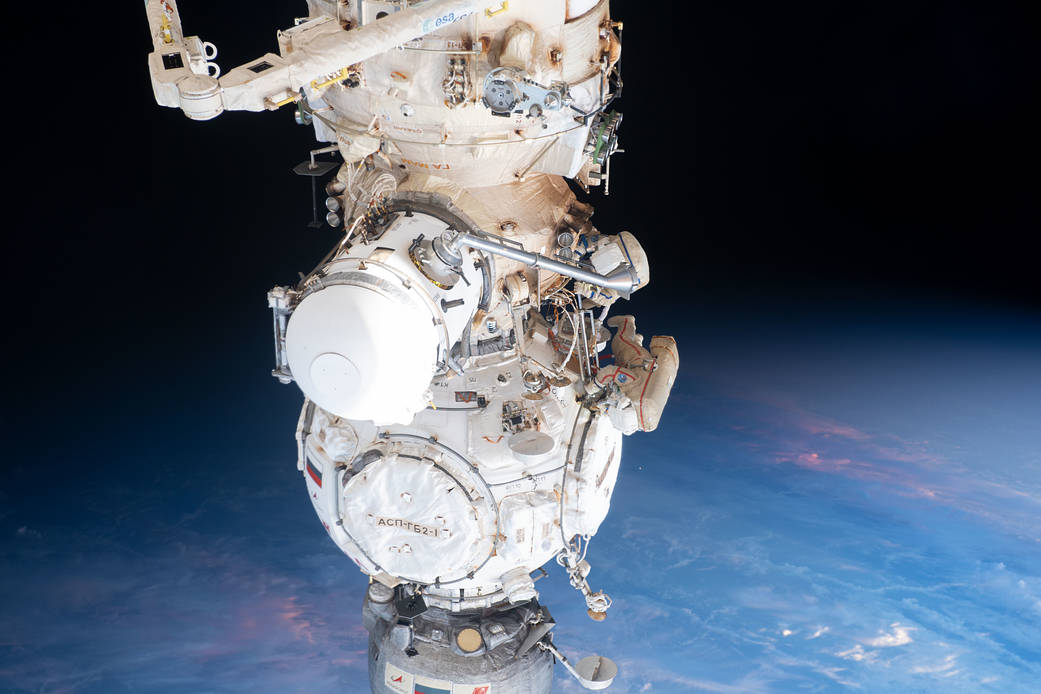 Spacewalkers Sergey Prokopyev and Dmitri Petelin