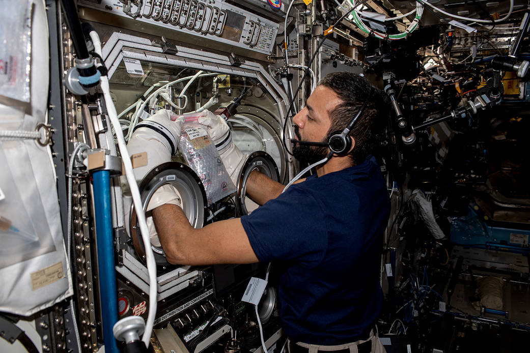 Astronaut Sultan Alneyadi works on a space physics study