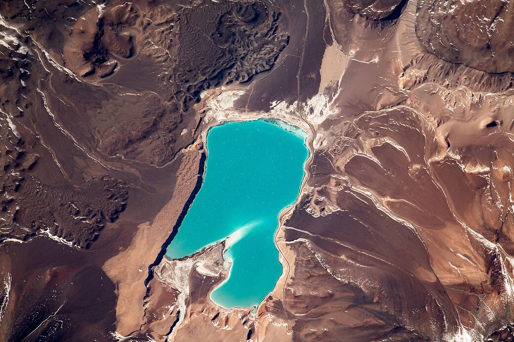 Laguna Verde, a high-altitude lake in the Andes mountains of Chile near the world's highest volcano Ojos del Salado, is pictured from the International Space Station as it orbited 264 miles above.