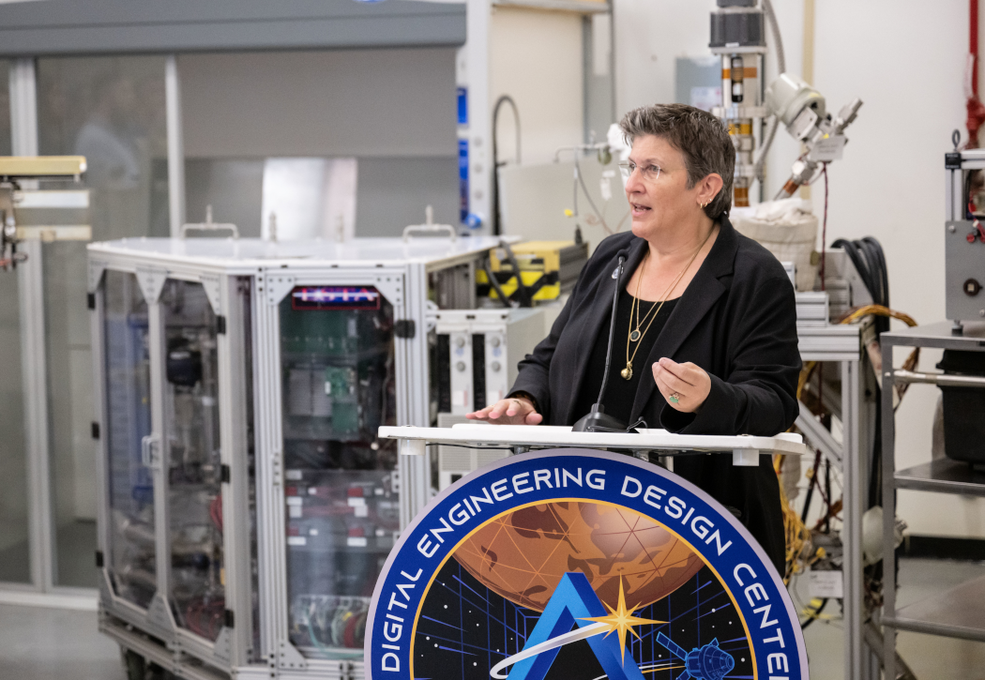 Julie Kramer White, engineering director at NASA Johnson, delivering a speech at the ribbon cutting ceremony at NASA Johnson.