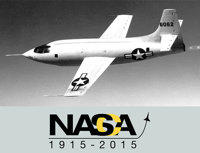NACA / NASA Timeline black and white cover image of the Bell-1 in flight.