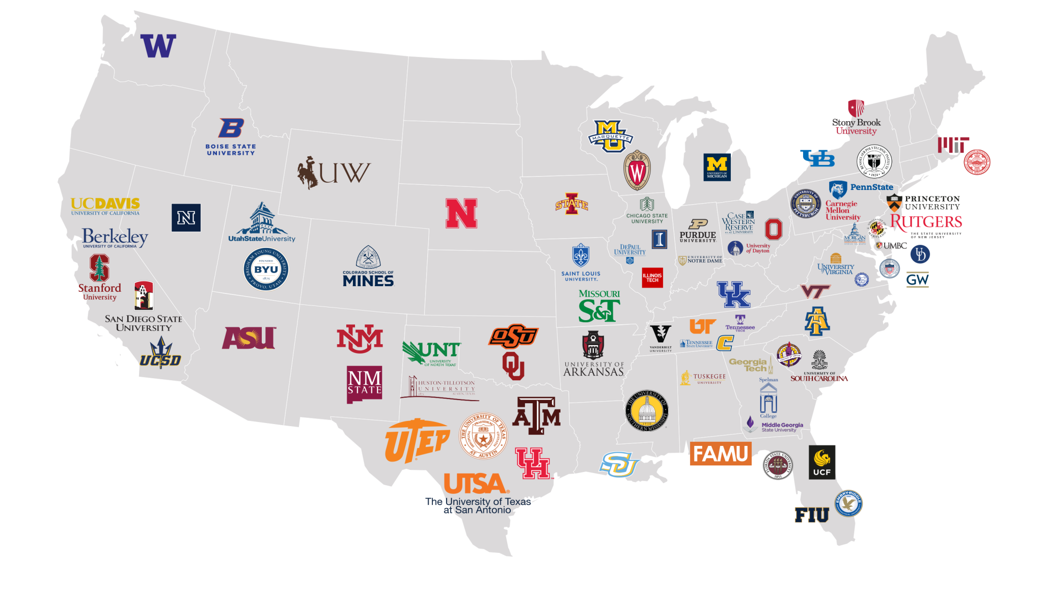 A map of the United States showing college logos.