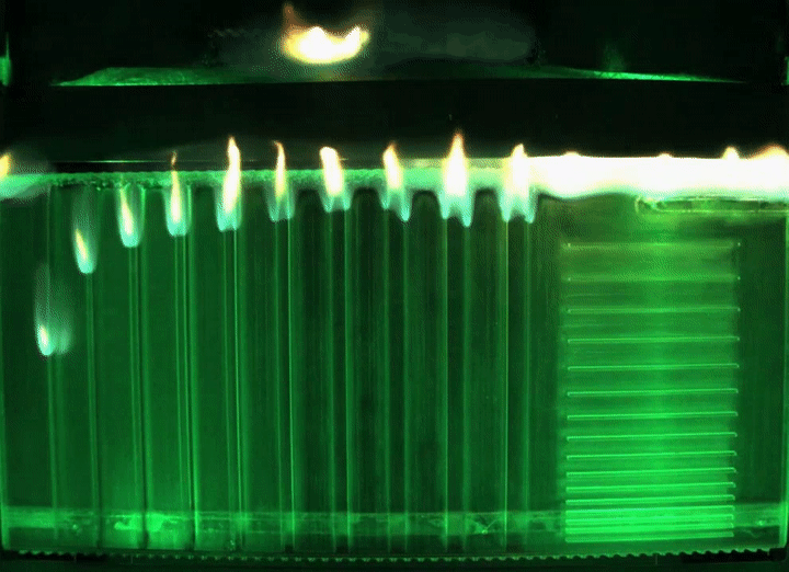 The Saffire-V experiment burns a sample of polymethyl methacrylate, also known as Plexiglas.