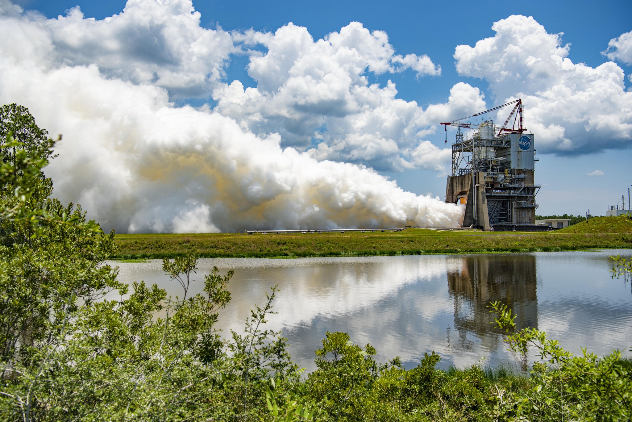 NASA conducts an RS-25 hot fire test on the Fred Haise Test Stand at NASAs Stennis Space Center in south Mississippi on June 22, 2023.