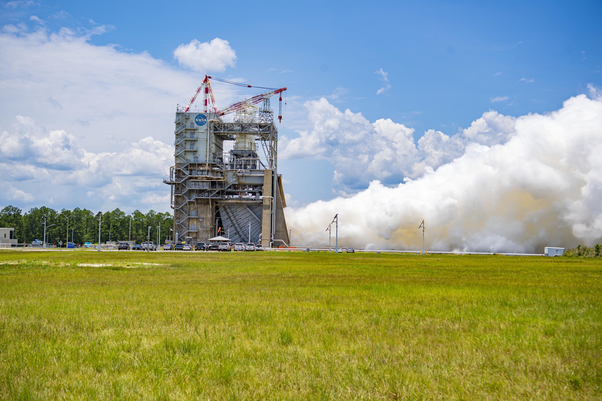NASA conducts an RS-25 hot fire test on the Fred Haise Test Stand at NASA’s Stennis Space Center in south Mississippi on June 22, 2023.