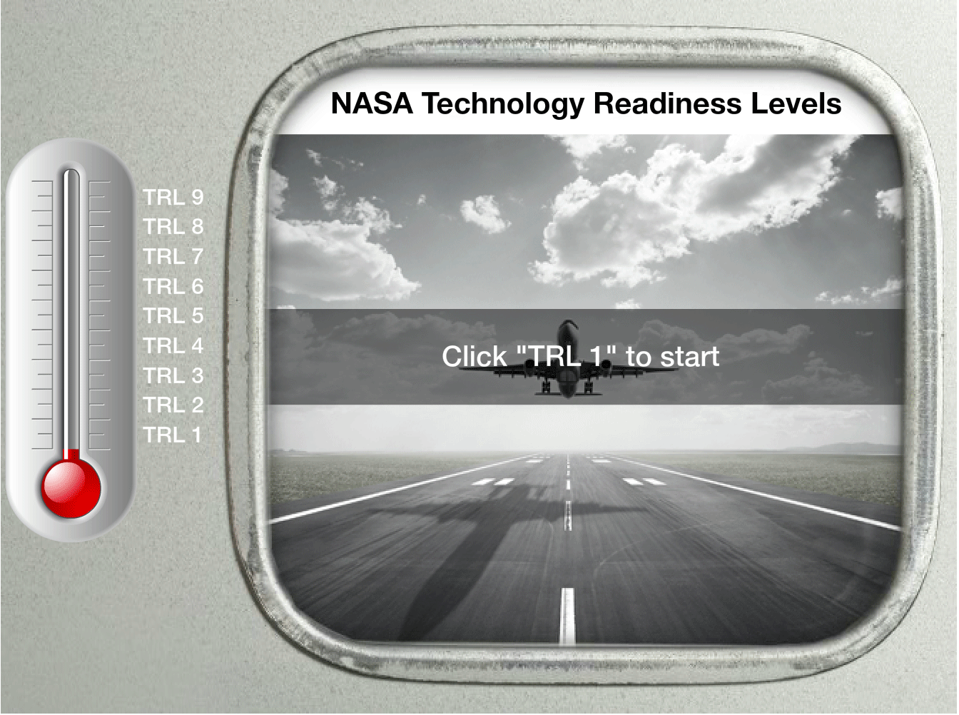 An animate graphic labels the nine technology readiness levels NASA uses.