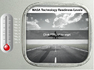 An animate graphic labels the nine technology readiness levels NASA uses.