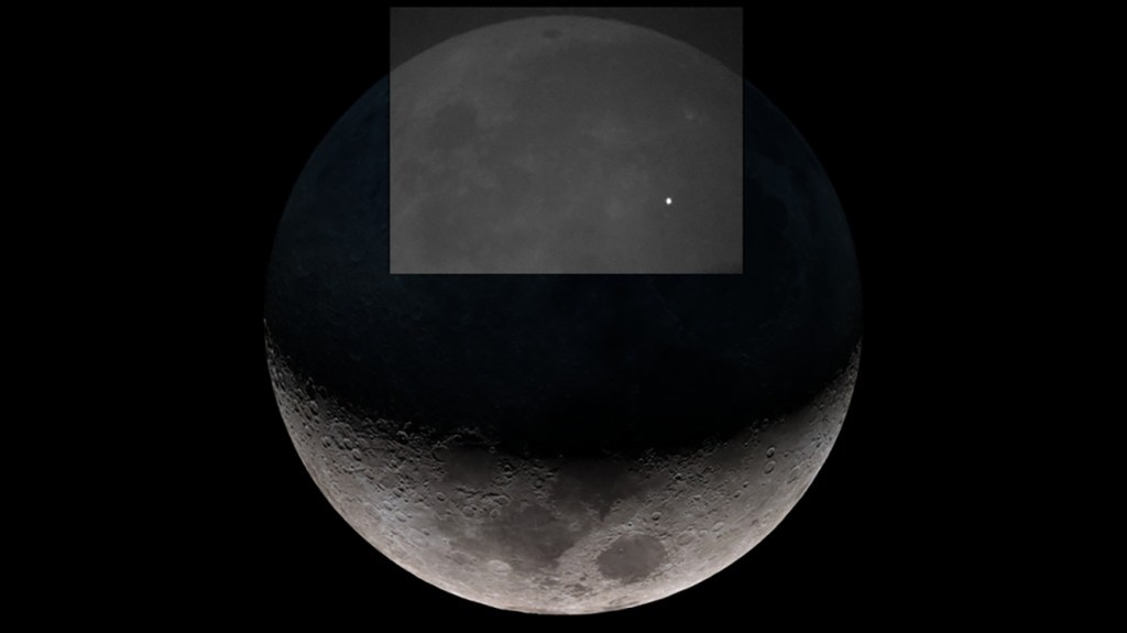 Lunar impact flash image shown super-imposed on the Moon.