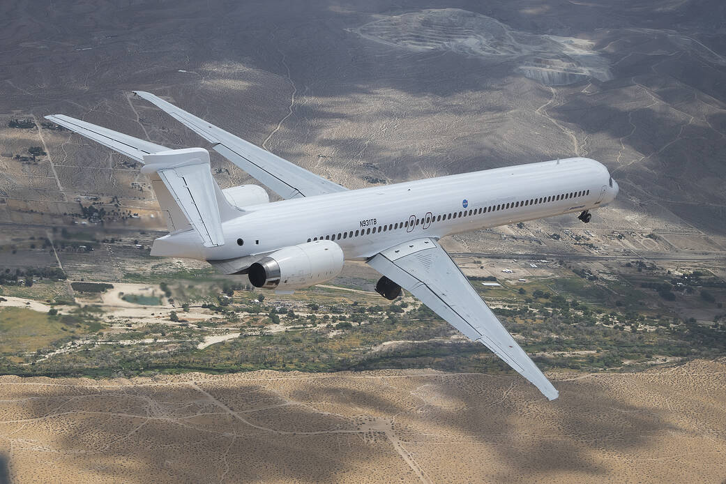 Modified MD-90 in flight.