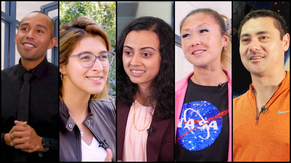 Members of NASAs Psyche mission â€“ from left, Luis Dominguez, Christina Hernandez, Meena Sreekantamurthy, Julie Li, and Ben Inouye â€“ are featured in a new Behind the Spacecraft video series from the agency.