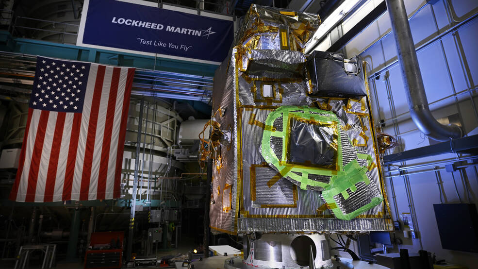 NASAs Lunar Trailblazer sits in a clean room at Lockheed Martin Space in Littleton, Colorado, shortly after being integrated with its second and final science instrument, the Lunar Thermal Mapper.