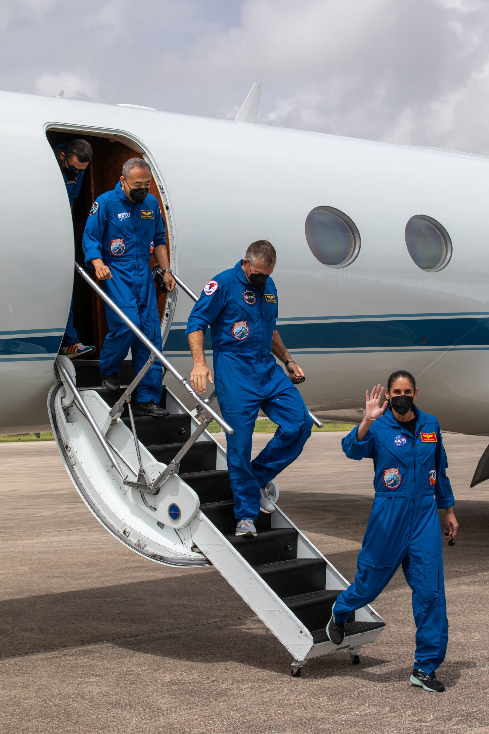 NASA's SpaceX Crew-7 crew members arrive at Kennedy Space Center in Florida