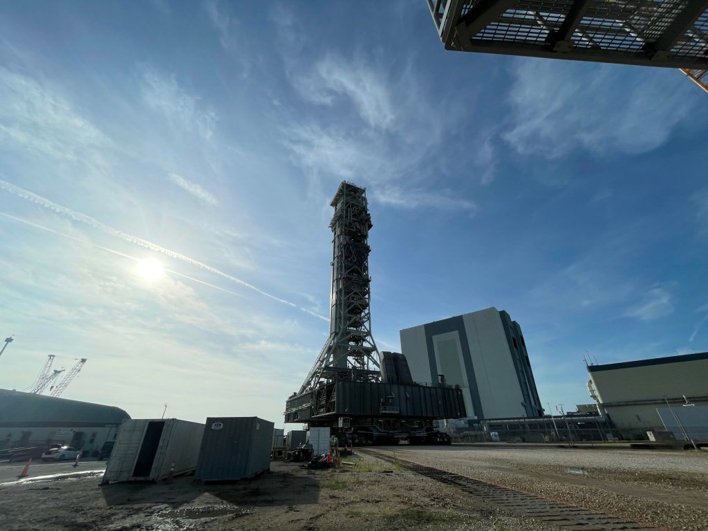 
			Mobile Launcher Rolls to Launch Pad for Artemis ll Testing - NASA			