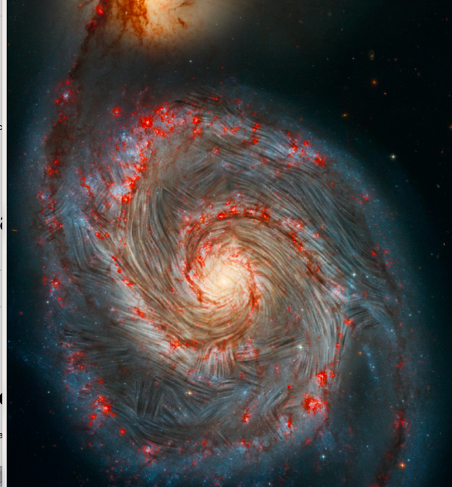 Magnetic fields in the Whirlpool galaxy reveal a chaotic scene in the outer spiral arms.