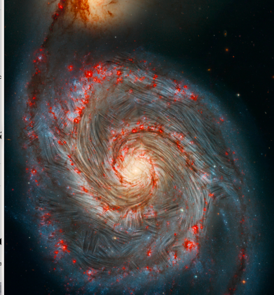 Magnetic fields in the Whirlpool galaxy reveal a chaotic scene in the outer spiral arms.