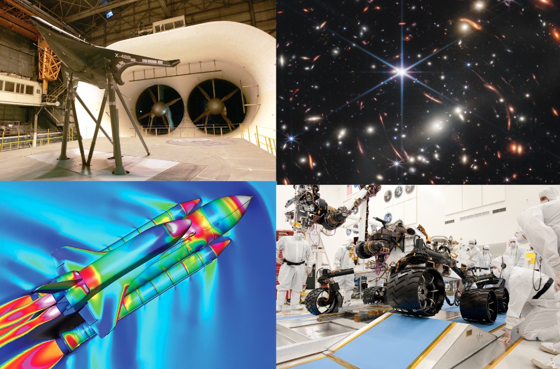 Four quadrants depicting various aeronautic testing environments.