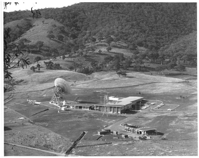 Antenna at Canberra Deep Space Communications Complex near Canberra, Australia circa 1969.