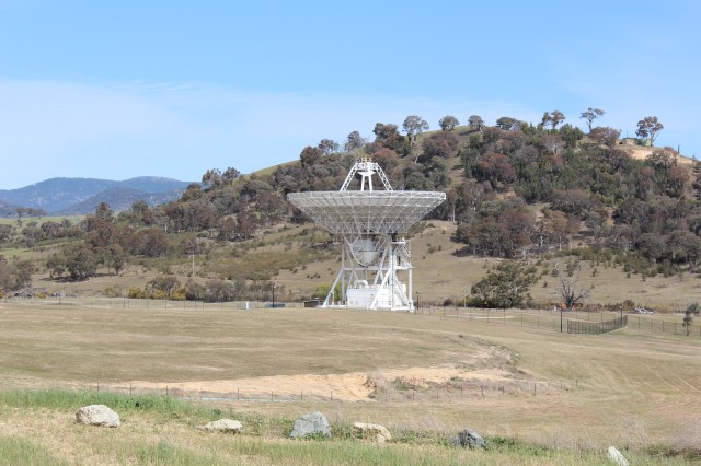 A 112-foot-wide antenna at Canberra Deep Space Communications Complex near Canberra, Australia.