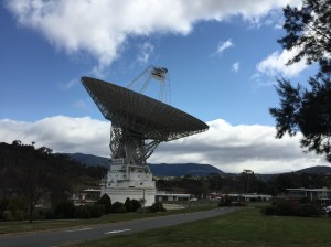 A 230-foot-wide antenna at Canberra Deep Space Communications Complex near Canberra, Australia.
