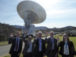 A 230-foot-wide antenna at Canberra Deep Space Communications Complex near Canberra, Australia.