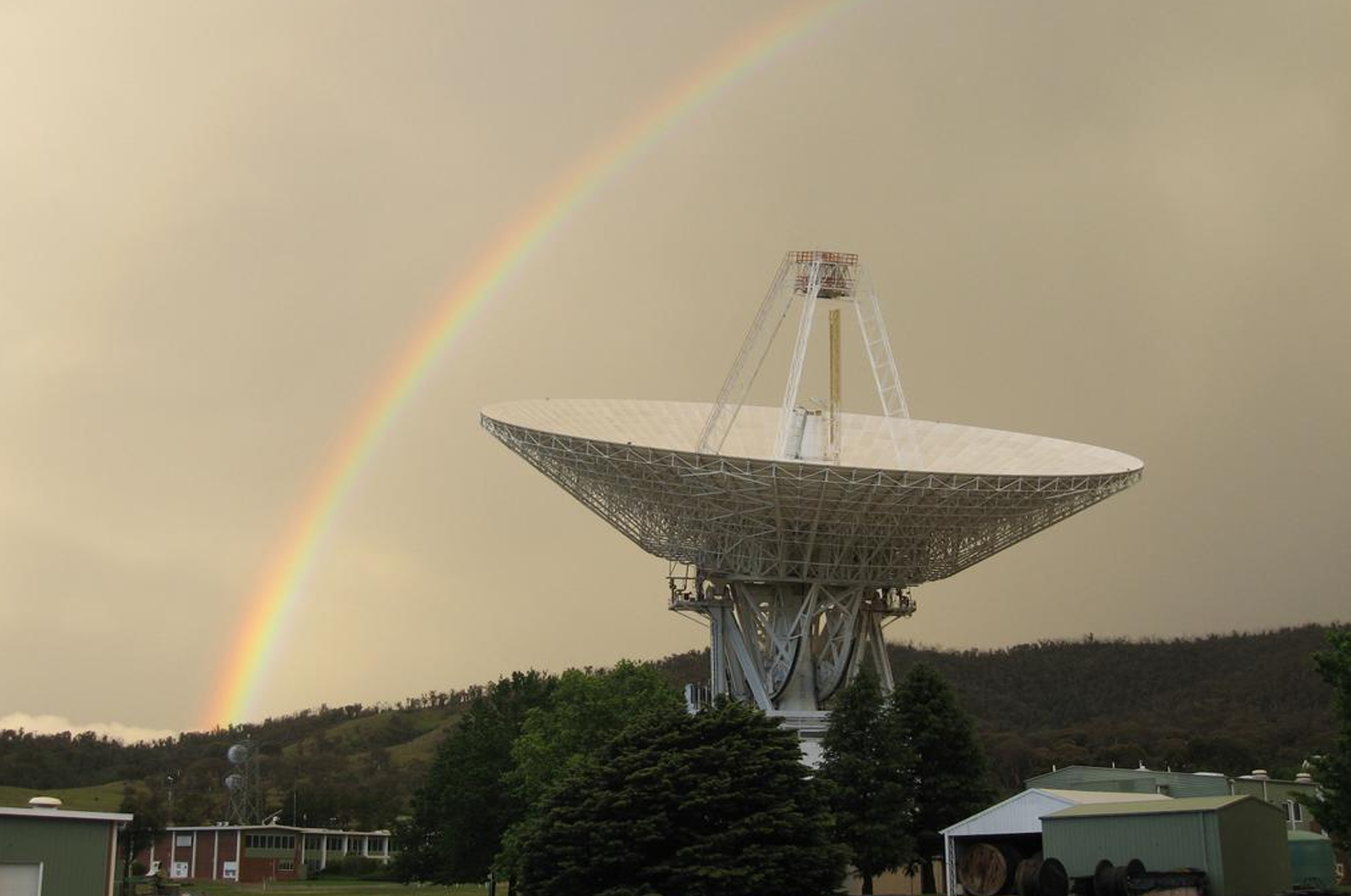 A 230-foot-wide antenna at Canberra Deep Space Communications Complex near Canberra, Australia.